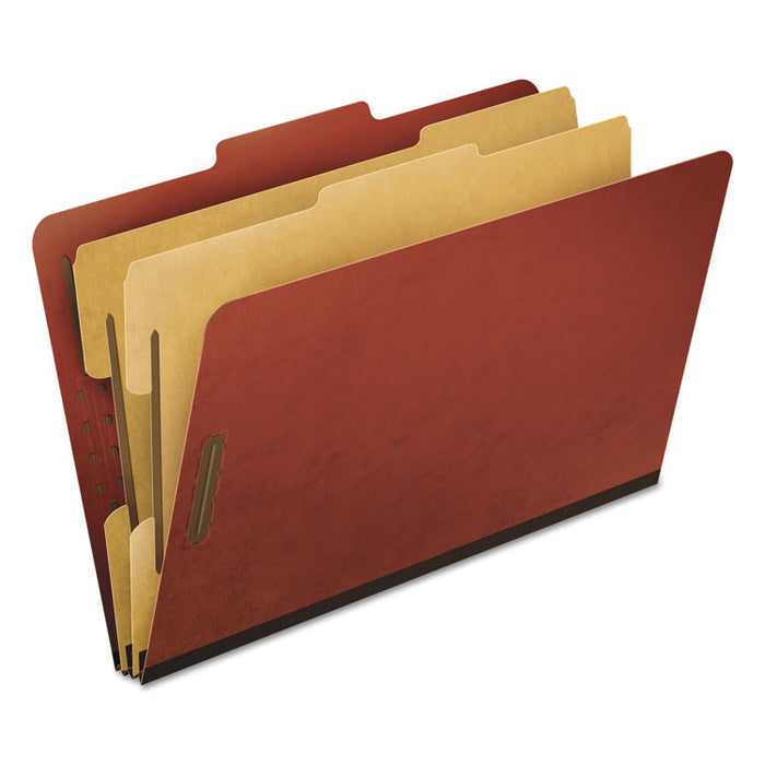 Four-, Six-, and Eight-Section Pressboard Classification Folders, 2 Dividers, Embedded Fasteners, Legal Size, Red, 10/Box