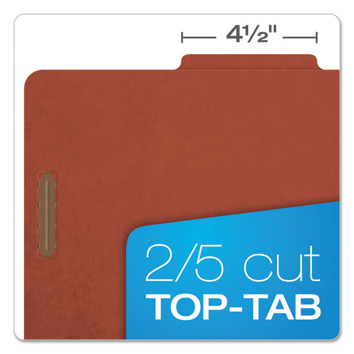Four-, Six-, and Eight-Section Pressboard Classification Folders, 2 Dividers, Embedded Fasteners, Legal Size, Red, 10/Box