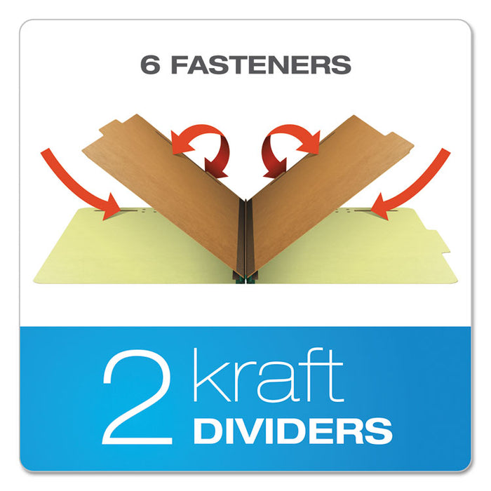 Four-, Six-, and Eight-Section Pressboard Classification Folders, 2 Dividers, Embedded Fasteners, Legal, Apple Green, 10/Box