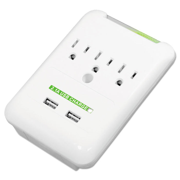 Wall Surge Protector, 3 Outlets/2 USB Charging Ports, 540 Joules, White