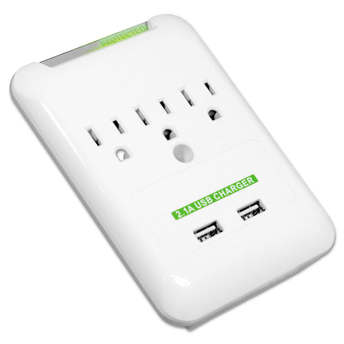 Wall Surge Protector, 3 Outlets/2 USB Charging Ports, 540 Joules, White
