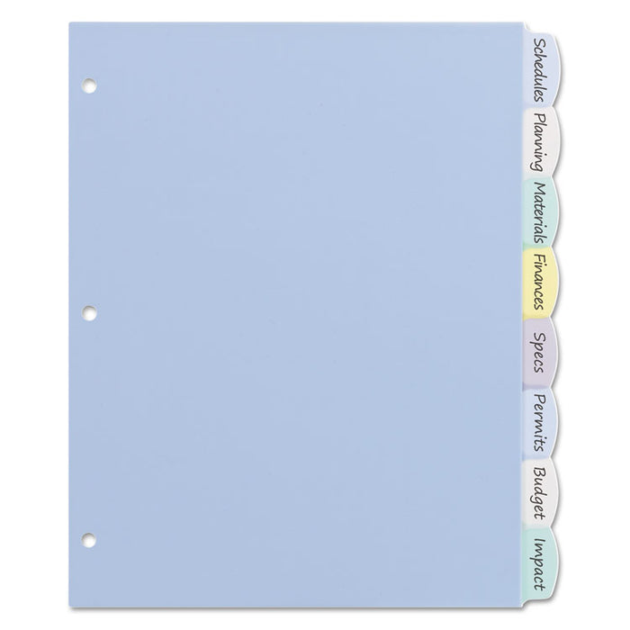 Write and Erase Big Tab Durable Plastic Dividers, 3-Hold Punched, 8-Tab, 11 x 8.5, Assorted, 1 Set