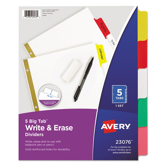 Write and Erase Big Tab Paper Dividers, 5-Tab, Multicolor, Letter