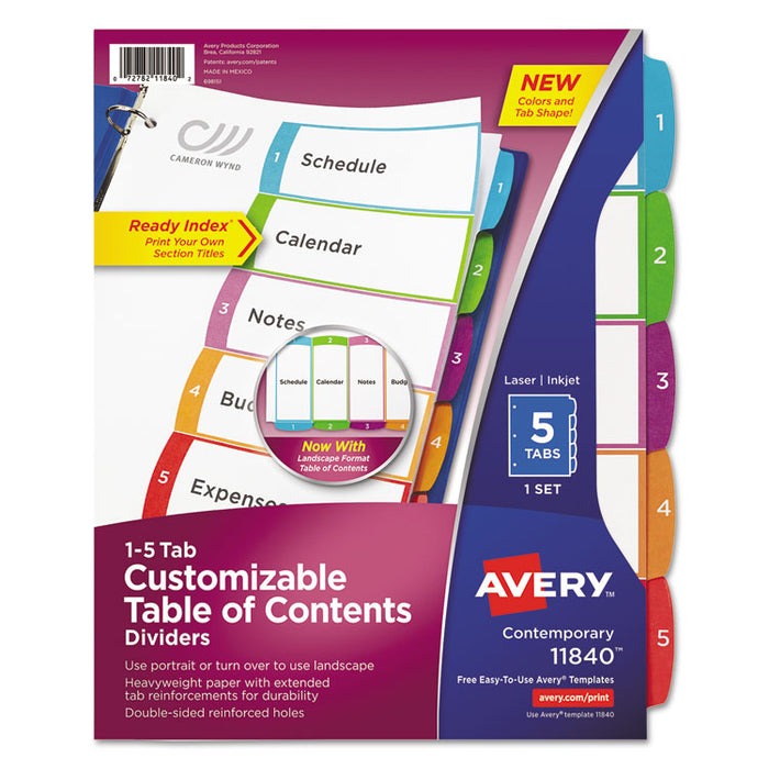 Customizable TOC Ready Index Multicolor Dividers, 1-5, Letter