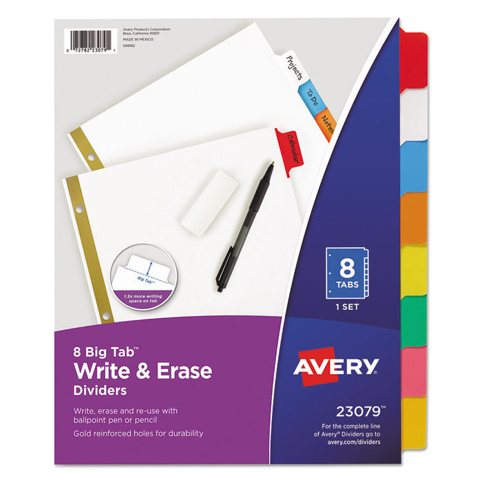 Write and Erase Big Tab Paper Dividers, 8-Tab, Multicolor, Letter