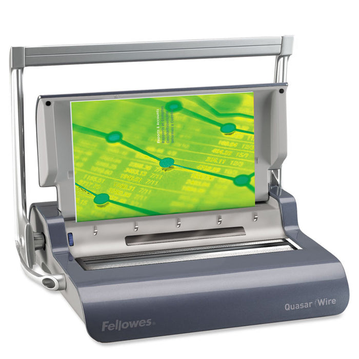 Quasar Manual Wire Binding Machine, 130 Sheets, 8.13 x 15.38 x 5.13, Metallic Gray