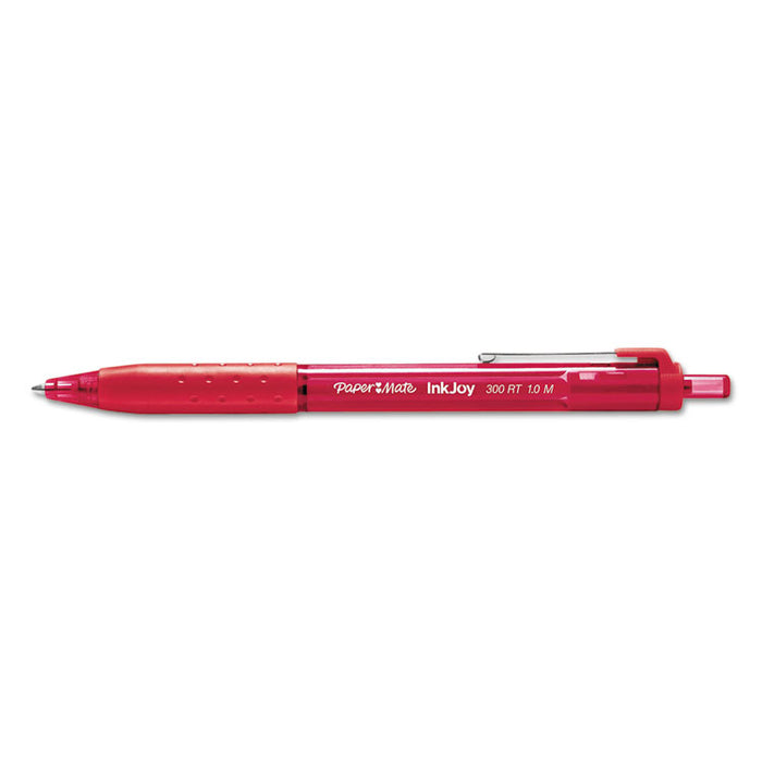 InkJoy 300 RT Ballpoint Pen, Refillable, Retractable, Medium 1 mm, Red Ink, Red Barrel, Dozen