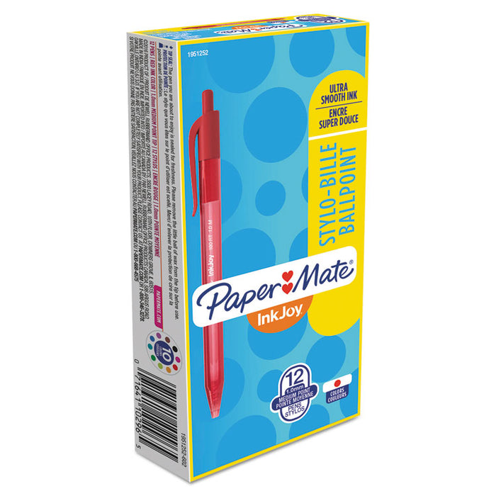 InkJoy 100 RT Ballpoint Pen, Retractable, Medium 1 mm, Red Ink, Red Barrel, Dozen