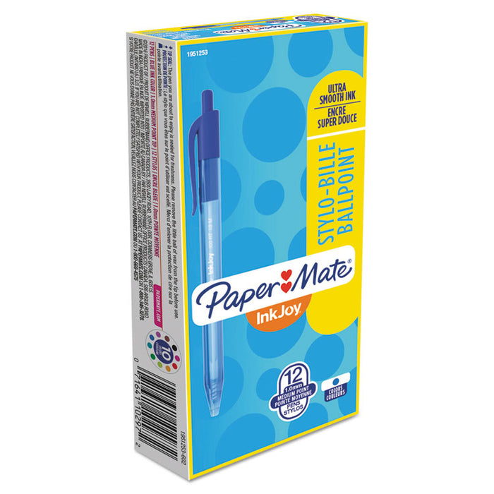 InkJoy 100 RT Retractable Ballpoint Pen, Medium 1mm, Blue Ink/Barrel, Dozen