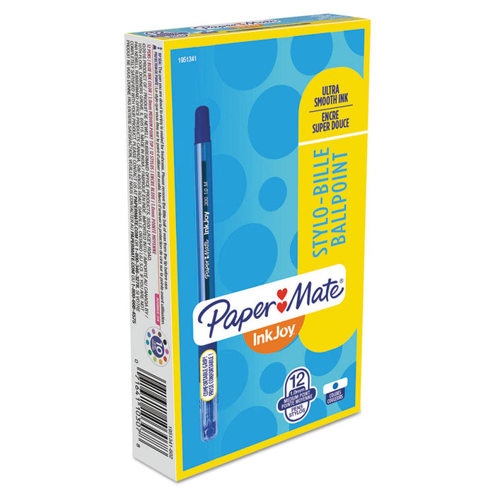 InkJoy 300 Stick Ballpoint Pen, 1mm, Blue Ink, Translucent Blue Barrel, Dozen