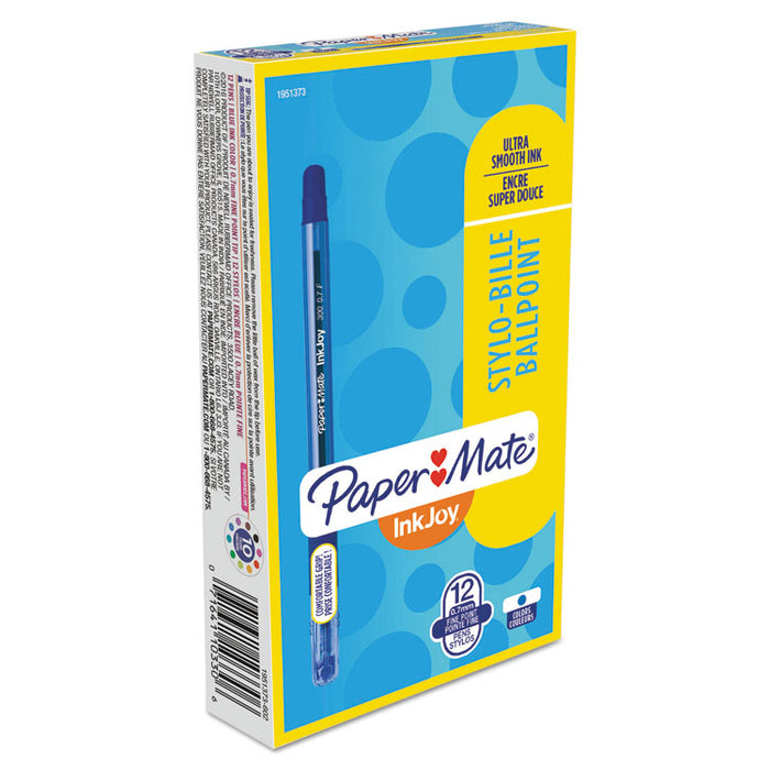 InkJoy 300 Stick Ballpoint Pen, Fine 0.7mm, Blue Ink, Translucent Blue Barrel, Dozen