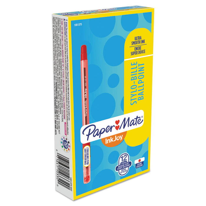 InkJoy 300 Stick Ballpoint Pen, Medium 1mm, Red Ink, Translucent Red Barrel, Dozen