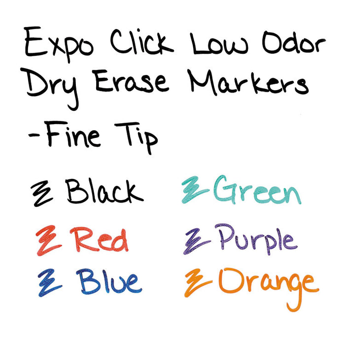 Click Dry Erase Marker, Fine Bullet Tip, Assorted Colors, 6/Pack