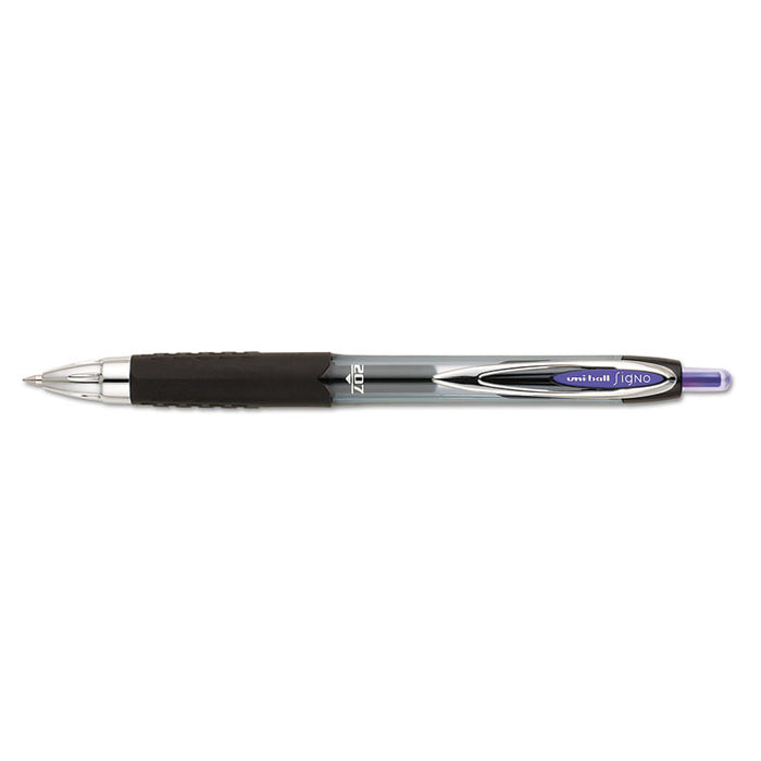 Signo 207 Gel Pen, Retractable, Medium 0.7 mm, Purple Ink, Smoke/Black/Purple Barrel, Dozen