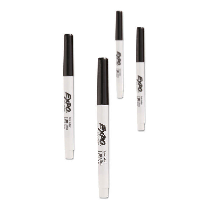 Low-Odor Dry-Erase Marker, Extra-Fine Needle Tip, Black, 4/Pack