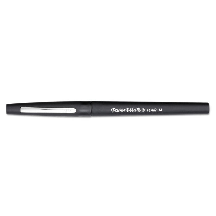 Point Guard Flair Felt Tip Porous Point Pen, Stick, Medium 0.7 mm, Black Ink, Black Barrel, 36/Box