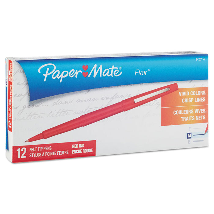 Point Guard Flair Felt Tip Porous Point Pen, Stick, Medium 0.7 mm, Red Ink, Red Barrel, Dozen