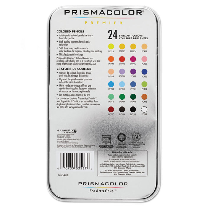 Premier Colored Pencil, 3 mm, 2B (#1), Assorted Lead/Barrel Colors, 24/Pack