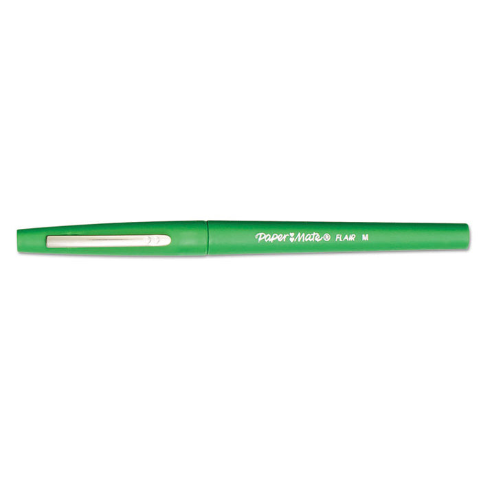 Point Guard Flair Felt Tip Porous Point Pen, Stick, Medium 0.7 mm, Green Ink, Green Barrel, Dozen