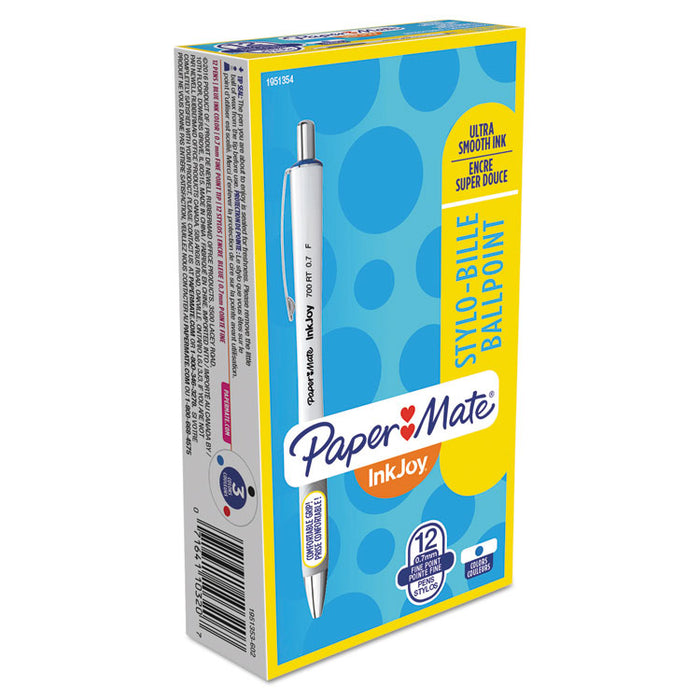 InkJoy 700 RT Retractable Ballpoint Pen, Fine 0.7mm, Blue Ink, White Barrel, Dozen