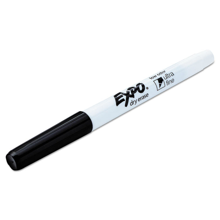 Low-Odor Dry-Erase Marker, Extra-Fine Needle Tip, Black, 4/Pack