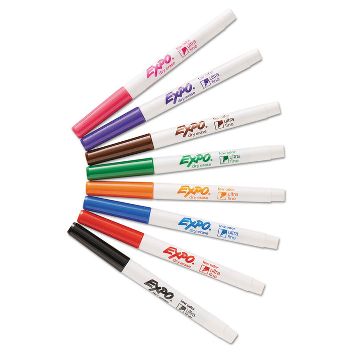 Low-Odor Dry-Erase Marker, Extra-Fine Needle Tip, Assorted Colors, 8/Set