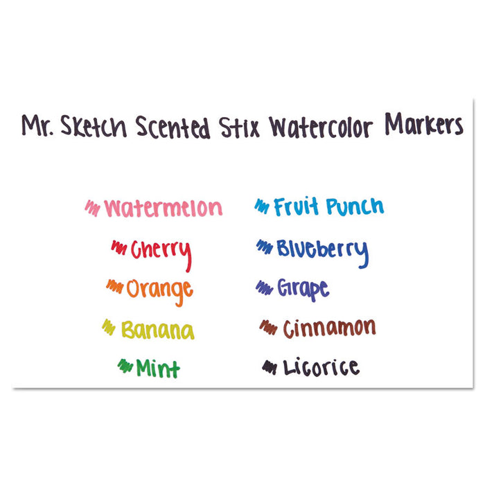 Scented Stix Watercolor Marker Set, Fine Bullet Tip, Assorted Colors, 10/Set