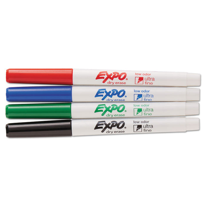Low-Odor Dry-Erase Marker, Extra-Fine Needle Tip, Assorted Colors, 4/Pack