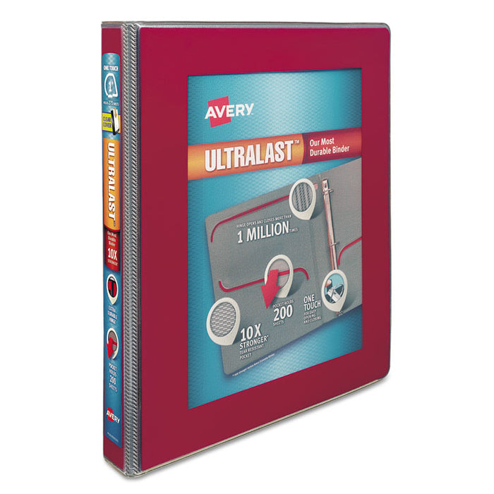 UltraLast Heavy-Duty View Binder with One Touch Slant Rings, 3 Rings, 1" Capacity, 11 x 8.5, Red