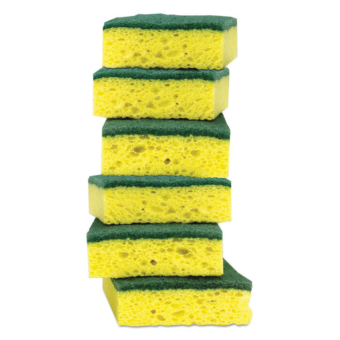 Heavy-Duty Scrub Sponge, 4 1/2" x 2 7/10" x 3/5", Green/Yellow, 6/Pack
