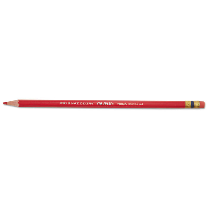 Col-Erase Pencil with Eraser, 0.7 mm, 2B (#1), Carmine Red Lead, Carmine Red Barrel, Dozen
