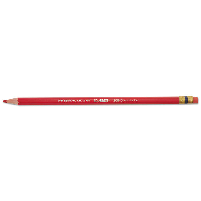 Col-Erase Pencil with Eraser, 0.7 mm, 2B (#1), Carmine Red Lead, Carmine Red Barrel, Dozen