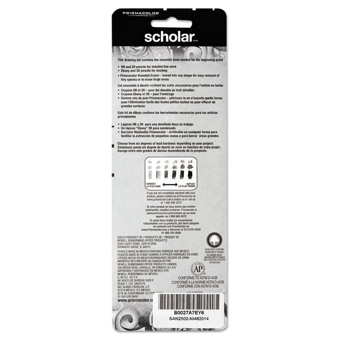 Scholar Graphite Pencil Set, 2 mm, Assorted Lead Hardness Ratings, Black Lead, Dark Green Barrel, 4/Set