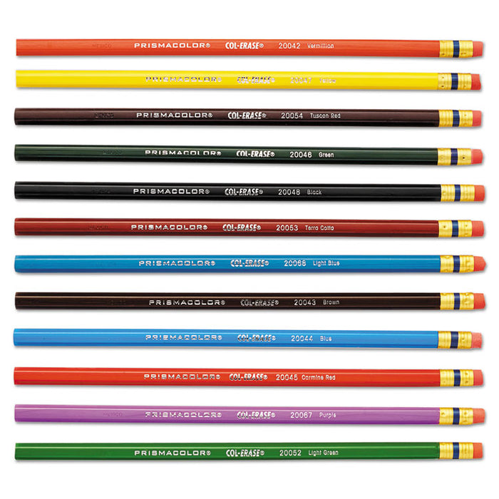 Col-Erase Pencil with Eraser, 0.7 mm, 2B (#1), Assorted Lead/Barrel Colors, Dozen