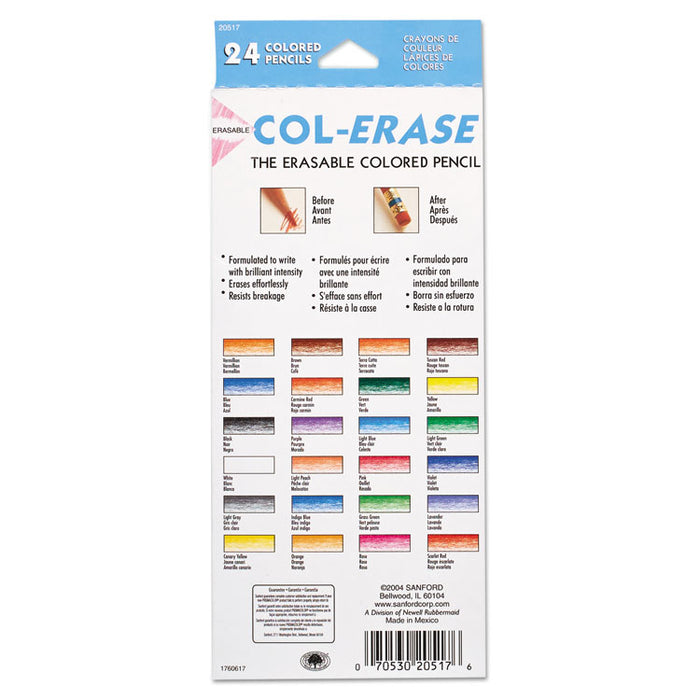 Col-Erase Pencil with Eraser, 0.7 mm, 2B (#1), Assorted Lead/Barrel Colors, 24/Pack