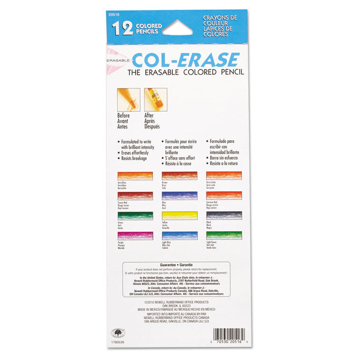 Col-Erase Pencil with Eraser, 0.7 mm, 2B (#1), Assorted Lead/Barrel Colors, Dozen