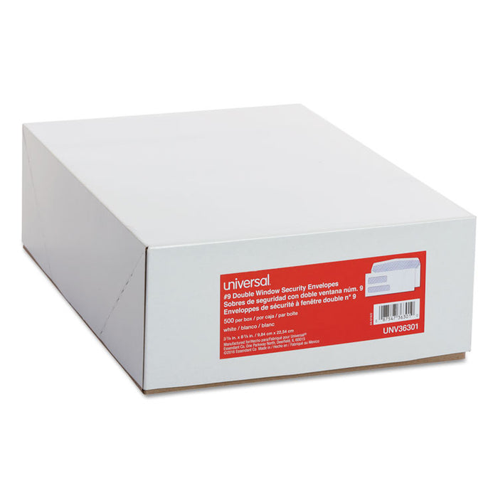 Double Window Business Envelope, #9, Commercial Flap, Gummed Closure, 3.88 x 8.88, White, 500/Box