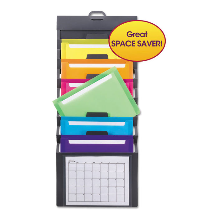 Cascading Wall Organizer, 14 1/4 x 33, Letter, Gray with 6 Bright Color Pockets