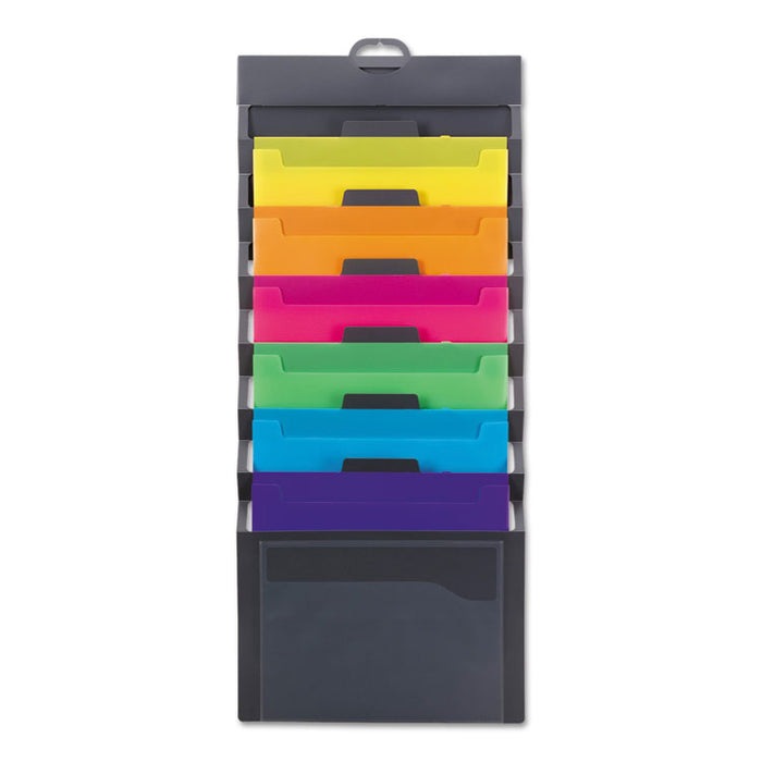 Cascading Wall Organizer, 14 1/4 x 33, Letter, Gray with 6 Bright Color Pockets