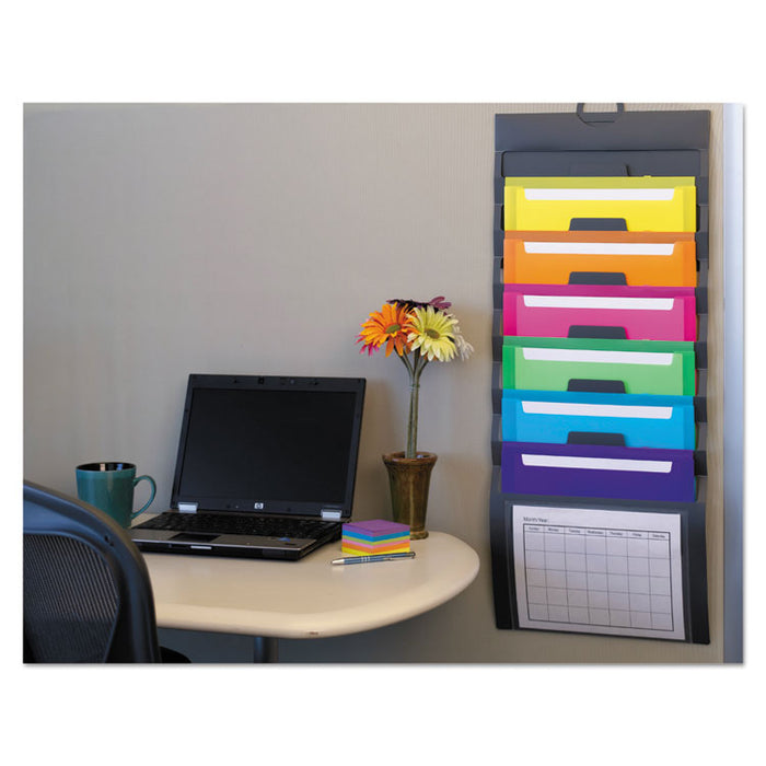 Cascading Wall Organizer, 14 1/4 x 33, Letter, Gray with 6 Bright Color Pockets