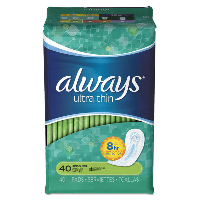 Ultra Thin Pads, Super Long, 40/Pack, 6 Packs/Carton
