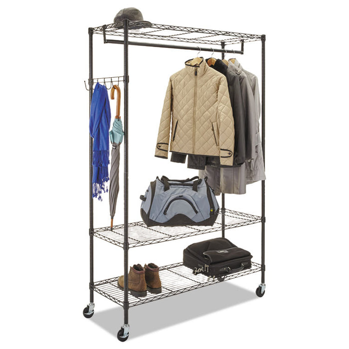 Wire Shelving Garment Rack, 40 Garments, 48w x 18d x 75h, Black