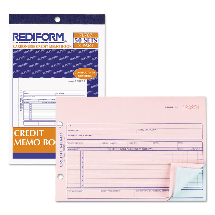 Credit Memo Book, Three-Part Carbonless, 5.5 x 7.88, 1/Page, 50 Forms