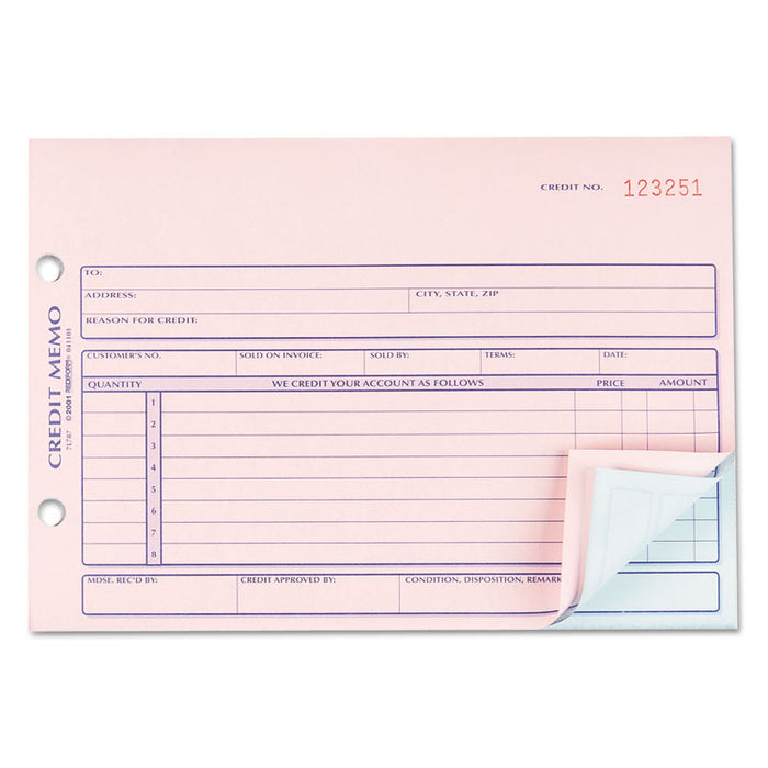 Credit Memo Book, Three-Part Carbonless, 5.5 x 7.88, 1/Page, 50 Forms