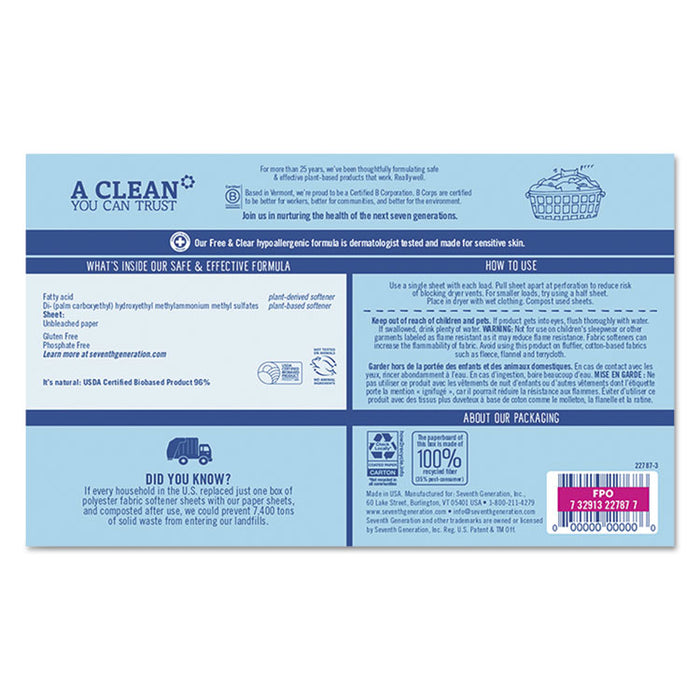 Natural Fabric Softener Sheets, Free & Clear, 80/Box, 12 Box/Carton