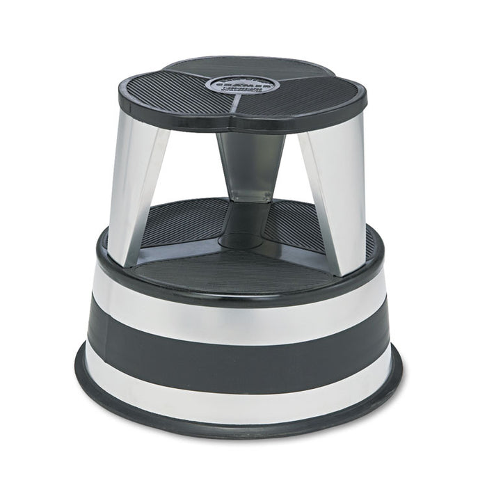 Kik-Step Steel Step Stool, 2-Step, 350 lb Capacity, 16" dia. x 14.25h, Silvertone