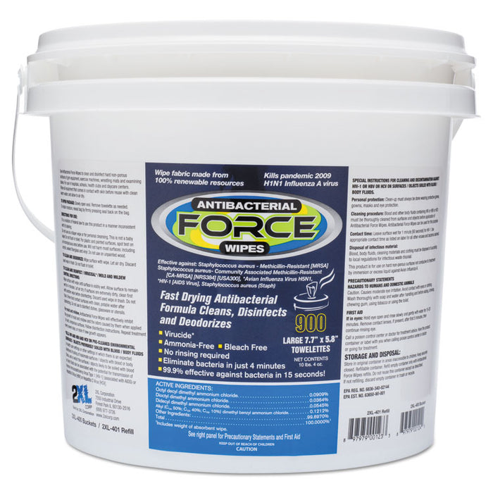 FORCE Disinfecting Wipes, 8 x 6, White, 900 Wipes/Bucket, 2 Buckets/Carton