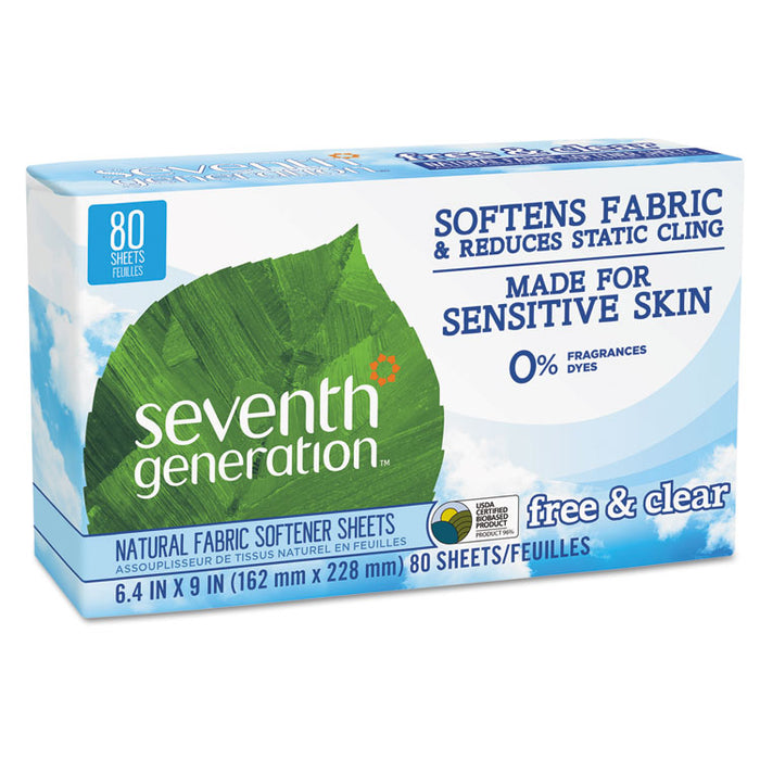 Natural Fabric Softener Sheets, Free & Clear, 80/Box, 12 Box/Carton