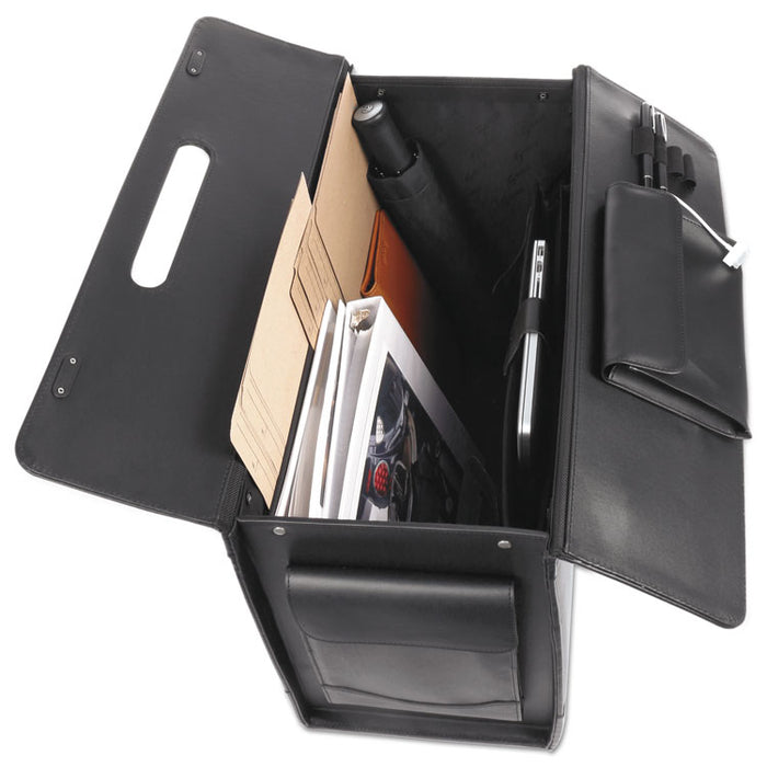 Rolling Catalog Case, Fits Devices Up to 18.4", Leather/Riveted Steel/Tufide, 21.75 x 9.75 x 15.5, Black