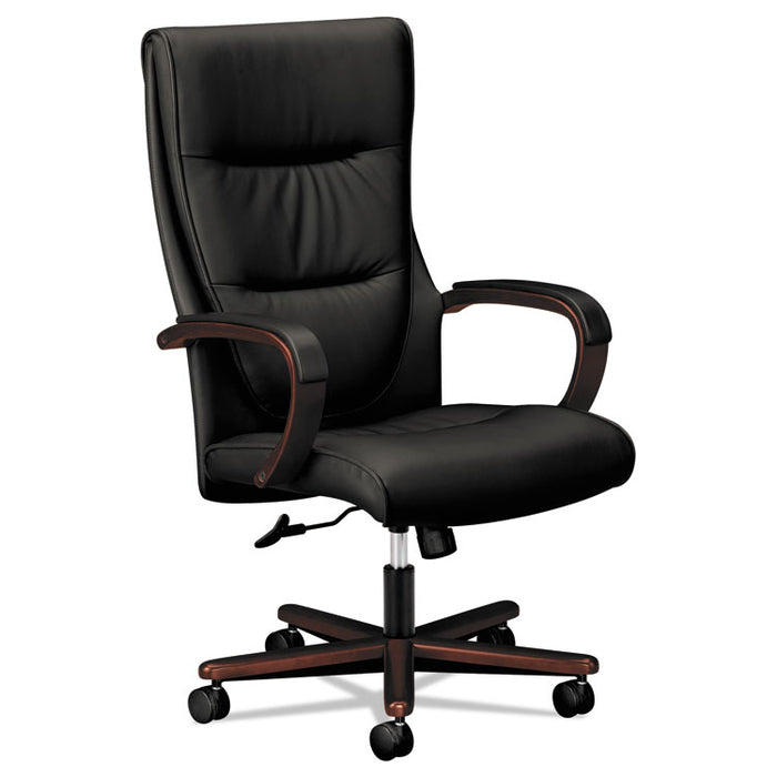 VL844 Leather High-Back Chair, Supports Up to 250 lb, 18.5" to 22" Seat Height, Black Seat, Mahogany Back/Base